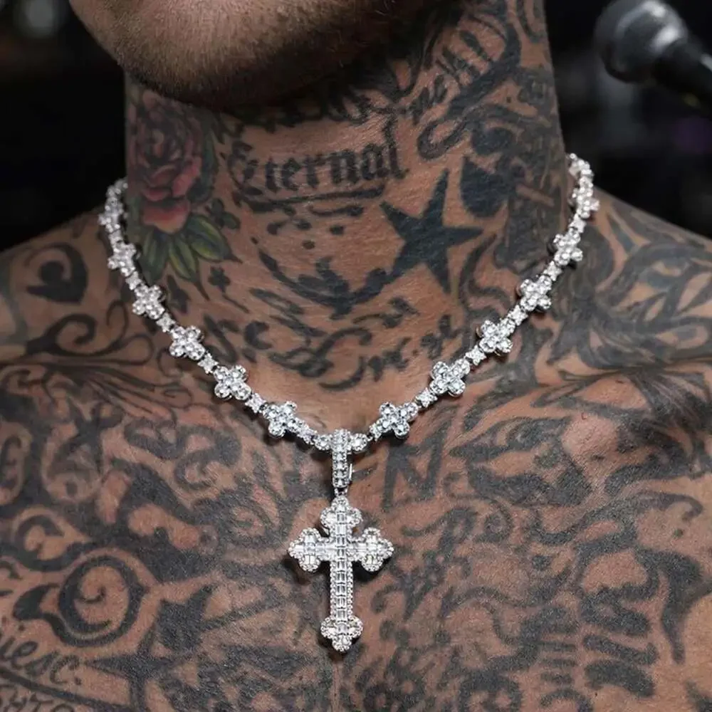 Iced Cross Tennis Necklace And D 94 A